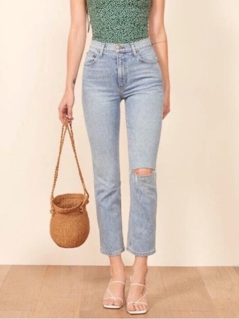 Reformation Liza High Rise Straight Crop Jeans Montego Destroyed Size 26